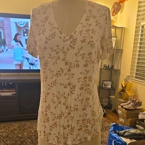 Old Navy Floral V-Neck Top - White and Brown